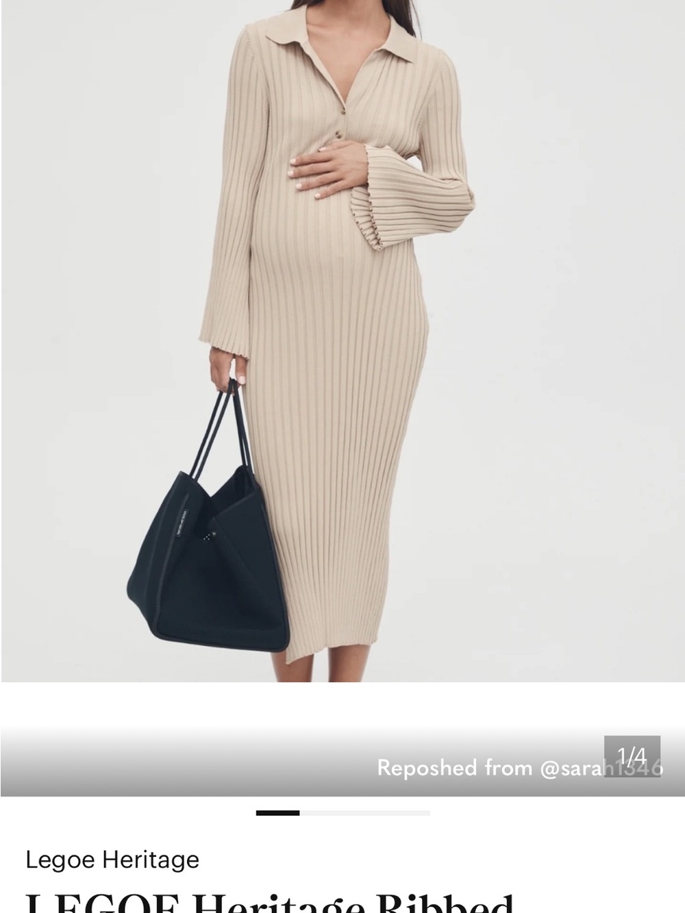 Legoe Heritage Ribbed Midi Dress in Beige maternity